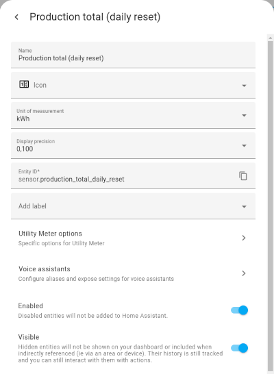 Screenshot of Utility Meter setup part 1